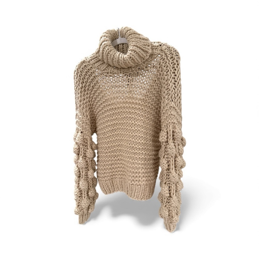 SAGE THE LABEL -chunky Knit Turtleneck backless Sweater - Tan - Picture 1 of 5